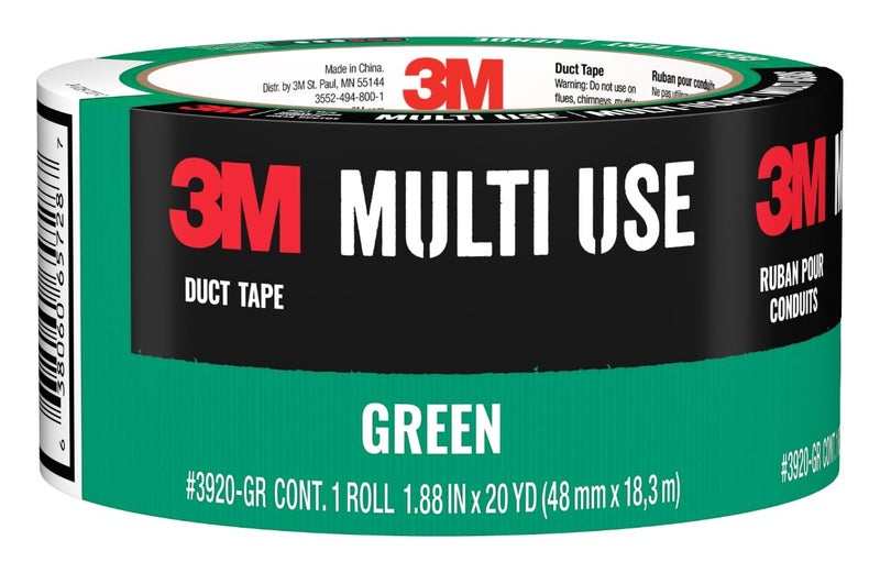 3M Multi-Use Colored Duct Tape, Green with Strong Adhesive and Water-Resistant Backing, Multi-Surface 3M Duct Tape for Indoor and Outdoor Use, 1.88 Inches x 20 Yards, 1 Roll (3920-GR) - Image 1